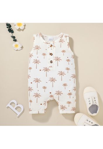 Leaf Allover Button Design Sleeveless Baby Romper