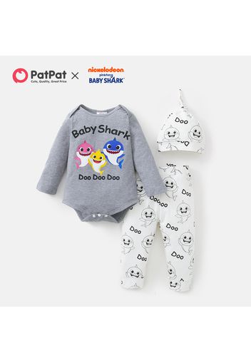 Baby Shark 3-piece Baby Boy/Girl Cotton Bodysuit and Pants Sets with Hat