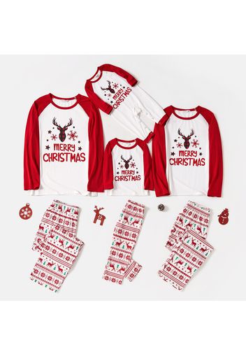 Christmas Deer Antlers and Letters Print Red Family Matching Long-sleeve Pajamas Sets (Flame Resistant)