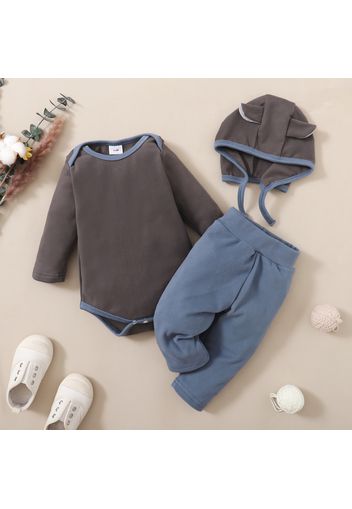 3pcs Baby Colorblock Long-sleeve Romper and Trousers Set