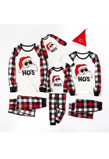 Christmas Santa and Letter Print Family Matching Red Plaid Raglan Long-sleeve Pajamas Sets