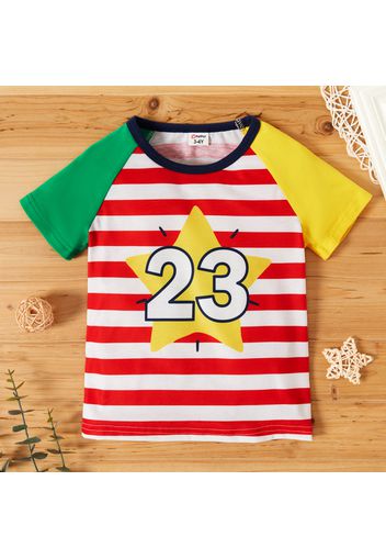 Toddler Boy Striped Color block Number Print Short-sleeve Tee