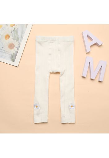 Baby / Toddler Daisy Embroidery Pure Color Ribbed Leggings