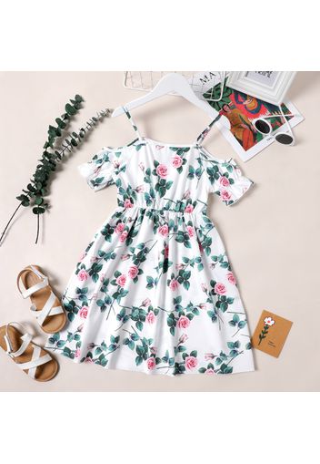 Kid Girl Floral Print Cold Shoulder Short-sleeve Cami Dress