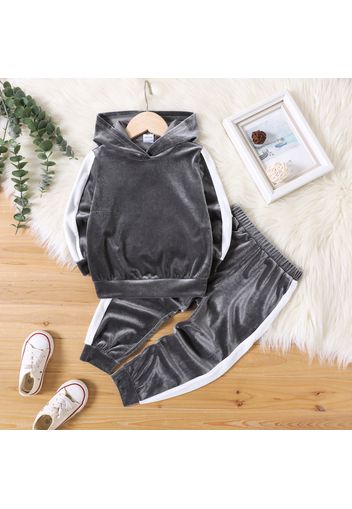 2pcs Toddler Boy Colorblock Velvet Hoodie Sweatshirt and Elasticized Pants Set