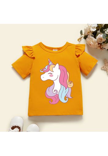 Toddler Girl Graphic Unicorn Print Ruffled Short-sleeve Tee