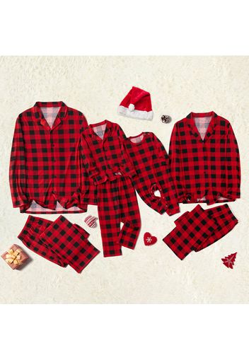 Family Matching Polo Collar Plaid Christmas Pajamas Sets (Flame Resistant)