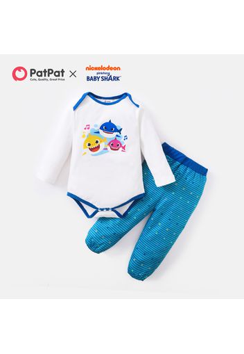 Baby Shark 2-piece Baby Boy/Girl Cotton Bodysuit and Stripe Pants Set