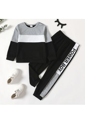 2-piece Kid Boy Colorblock Pullover Sweatshirt and Letter Print Sweatpants Set