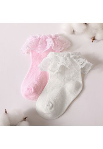 2-pairs Baby / Toddler Lace Trim Plain Socks