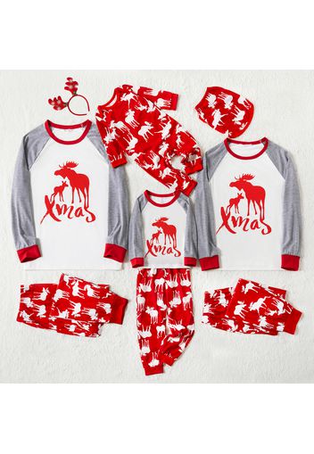 Christmas Reindeer and Letter Print Family Matching Raglan Long-sleeve Pajamas Sets (Flame Resistant)