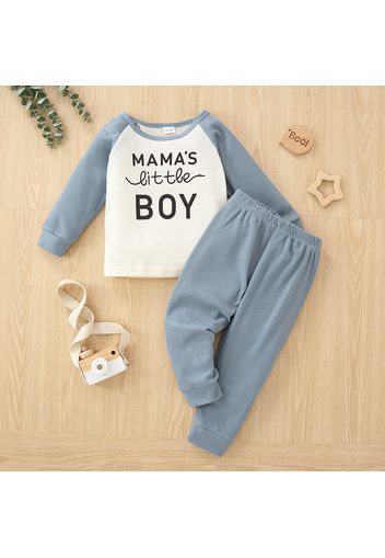 2-piece Toddler Girl/Boy Letter Print Raglan Sleeve Waffle Sweatshirt and Pants Set