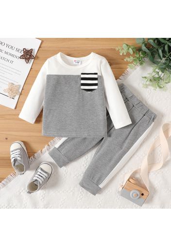 2pcs Baby Boy Striped Colorblock Long-sleeve Top and Pants Set