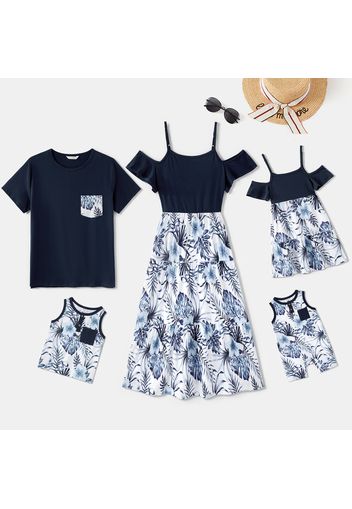 Mosaic Solid Stitching Floral Print Family Matching Sets