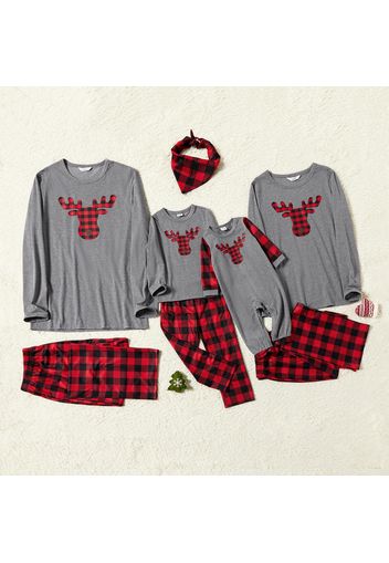 Family Matching Plaid Reindeer Print Christmas Pajamas Sets (Flame Resistant)