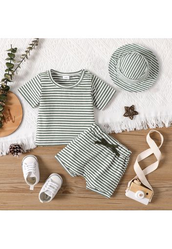 3pcs Baby Boy/Girl Striped Short-sleeve T-shirt and Shorts with Bucket Hat Set