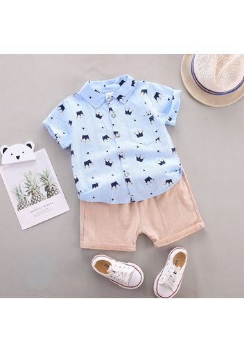 2pcs Toddler Boy/Girl Playful Crown Print Lapel Collar Shirt and Shorts Set