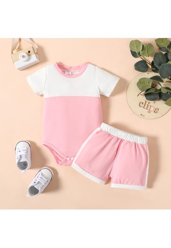 2pcs Baby Boy/Girl Colorblock Short-sleeve Romper and Shorts Set