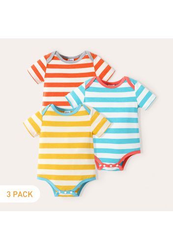 3-Pack Baby Girl Striped Short-sleeve Rompers Set