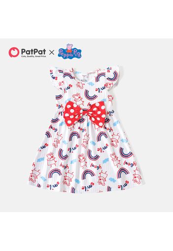 Peppa Pig 2pcs Toddler Girl Polka Dots Tee & Shorts Set/ Rainbow Print Bowknot Design Flutter-sleeve Dress