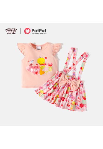 Looney Tunes 2-piece Toddler Girl Tweety Heart Print Cotton Tee and Skirt Set