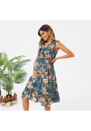 Nursing Flower Print Ruffled Tank Dress