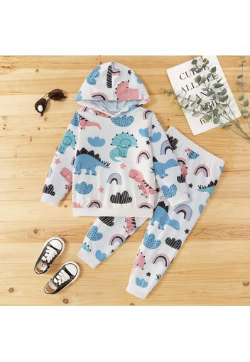 2-piece Toddler Boy Animal Rainbow Print Hoodie Sweatshirt and Elasticized Pants Set