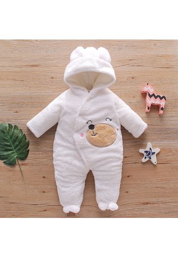 Bear Design Fleece Hooded Footed/footie Long-sleeve Baby Jumpsuit