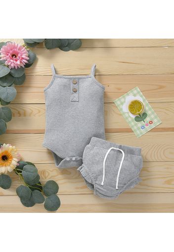 Ribbed 2pcs Solid Sleeveless Baby Set