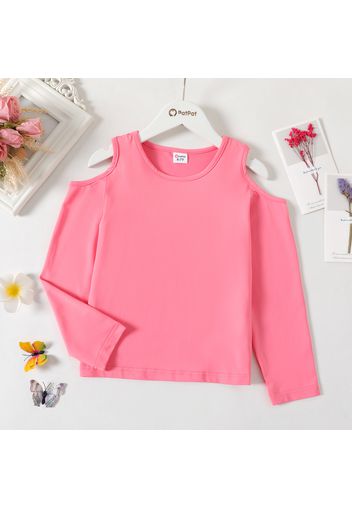 Kid Girl Cold Shoulder Solid Color Long-sleeve Tee