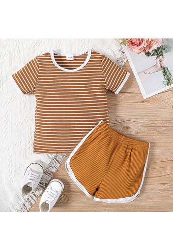 2pcs Baby Boy/Girl Ribbed Striped Short-sleeve Tee and Shorts Set