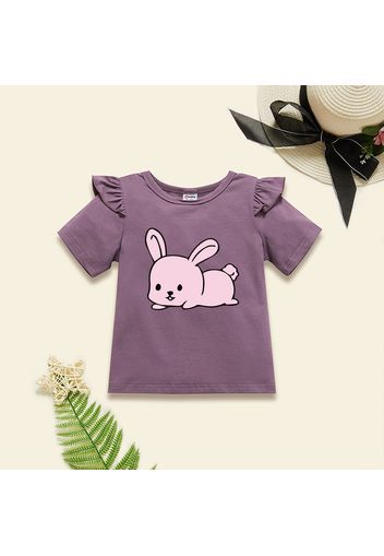 Toddler Girl Graphic Rabbit Print Ruffled Short-sleeve Tee