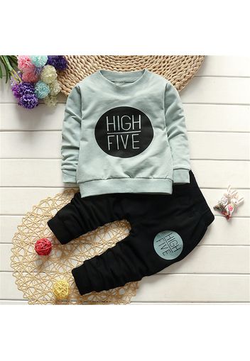 2pcs Letter Print Color Block Long-sleeve Baby Set