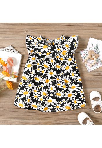 100% Cotton Baby Girl All Over Floral Print Flutter-sleeve Dress