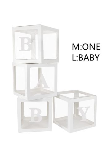 3-pack/4-pack Baby Shower Boxes Party Decoration Transparent Balloons Boxes with Letters Individual Clear Blocks for Gender Reveal Bridal Showers