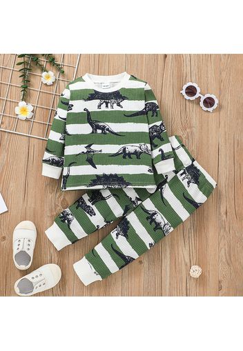 2-piece Toddler Boy/Girl Dinosaur Print Stripe Long-sleeve Top and Pants Set