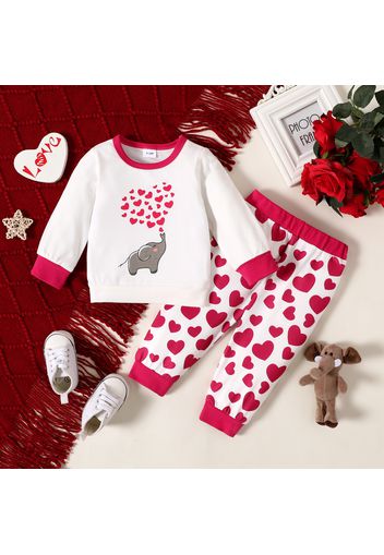 2pcs Baby Boy/Girl Cartoon Elephant and Love Heart Print Long-sleeve Pullover and Trousers Set