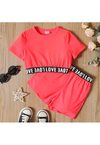 2-piece Toddler Girl Letter Print Crop Tee and Elasticized Shorts Set