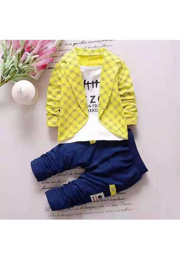 2pcs Letter and Plaid Print Long-sleeve Baby Set