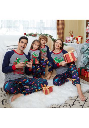 Christmas Dinosaur and Letter Print Family Matching Pajamas Sets (Flame Resistant)