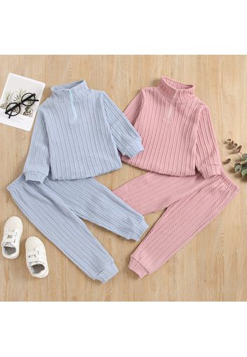 2-piece Toddler Girl Stand Collar Zipper Knit Long-sleeve Top and Elasticized Solid Pants Casual Set