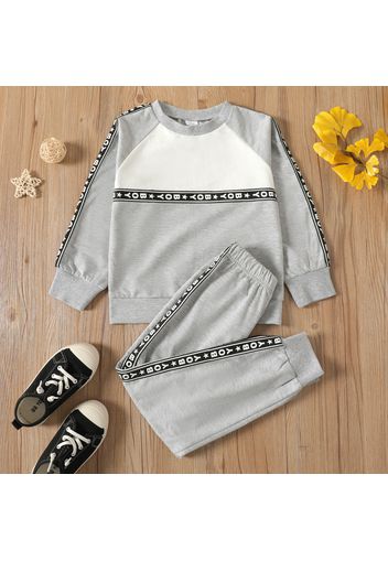 2-piece Kid Boy Letter Stars Print Colorblock Raglan Sleeve Sweatshirt and Pants Casual Set