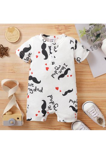 Father's Day Baby Boy/Girl All Over Mustache and Love Heart Print Short-sleeve Romper