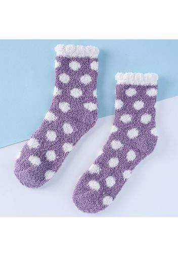 Women Allover Dots Pattern Autumn Winter Warm Fluffy Socks