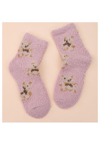 Women Cute Cartoon Bear Pattern Autumn Winter Warm Fluffy Socks