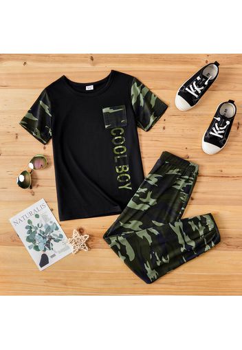 Kid Boy Letter Camouflage T-shirt and Elasticized Pants Set