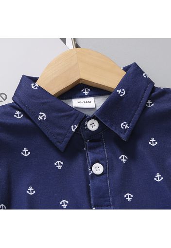 2pcs Toddler Boy Preppy style Anchor Print Polo Shirt and Shorts Set