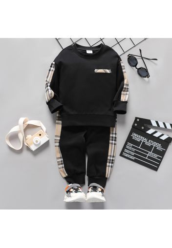 2-piece Toddler Boy Plaid Colorblock Pullover Sweatshirt and Pants Casual Set