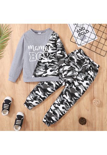 2-piece Kid Boy Letter Camouflage Print Colorblock Pullover Sweatshirt and Pants Set