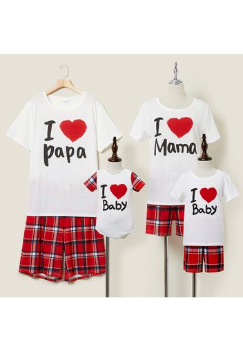 Love Heart Letter Print Top and Plaid Shorts Family Matching Pajamas Sets(Flame resistant)